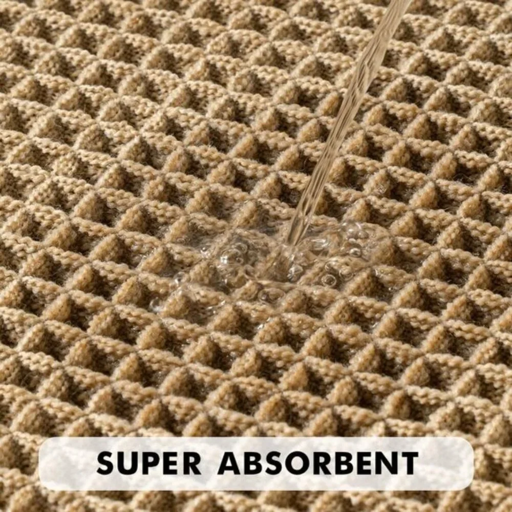 New Set of 2 Brown Waffle Bath Rugs, Non-Slip, Soft, Absorbent, Washable Mats